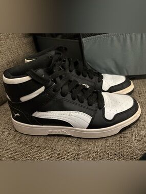 Puma Black and White Mid-Top Sneakers